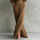Long sleeve wrap waist slit maxi dress, view 4