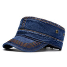 Washed cotton denim military style cap in deep blue
