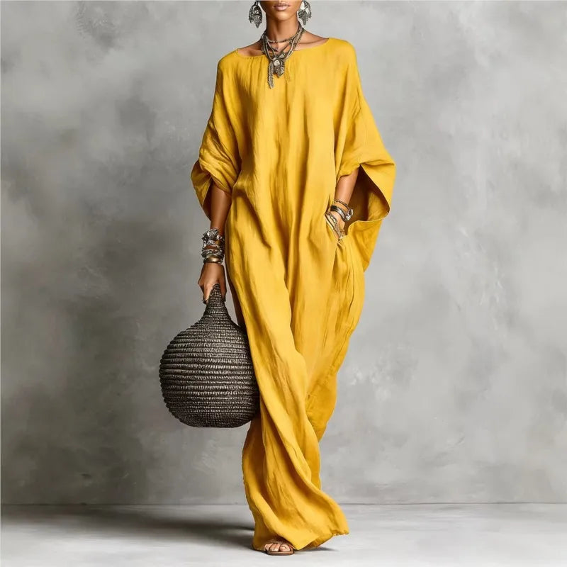 Batwing sleeve loose fit maxi dress in yellow