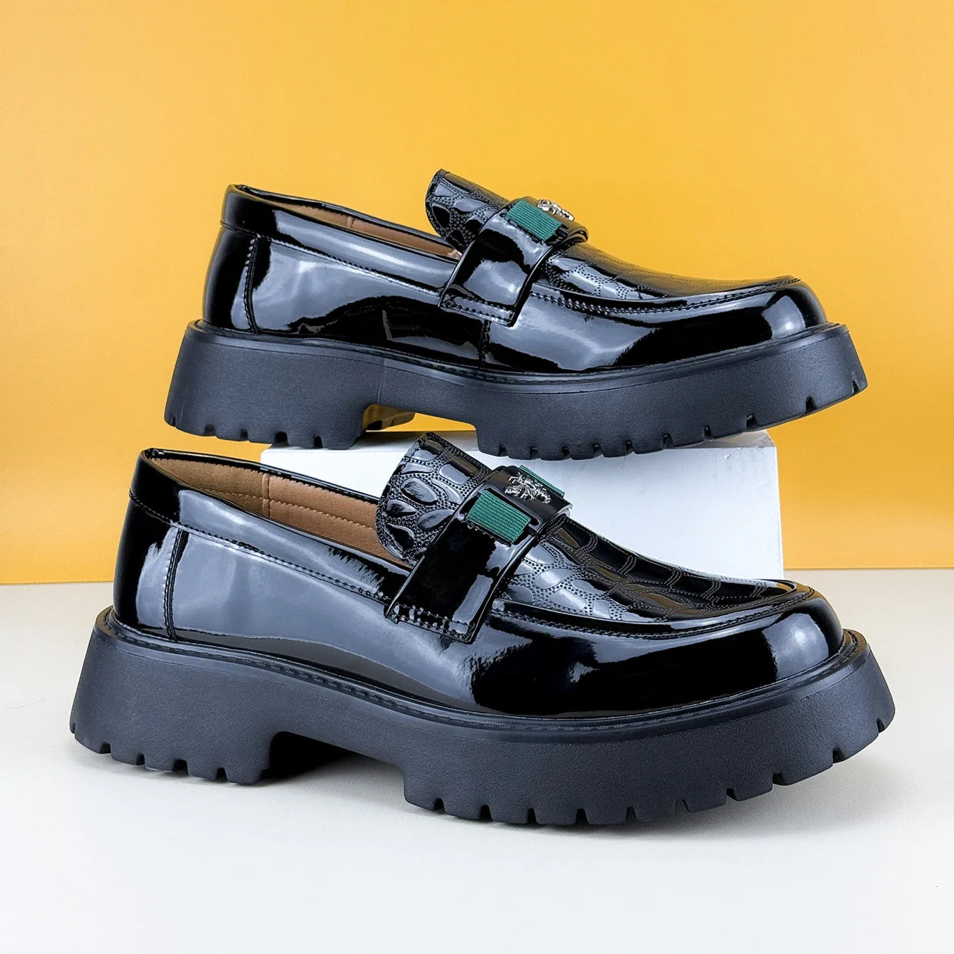 Embossed leather platform bit loafer, view 4