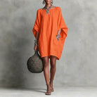 Off shoulder wide sleeve A-line tunic dress in orange