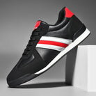 Retro contrast stripe vegan leather sneaker in black