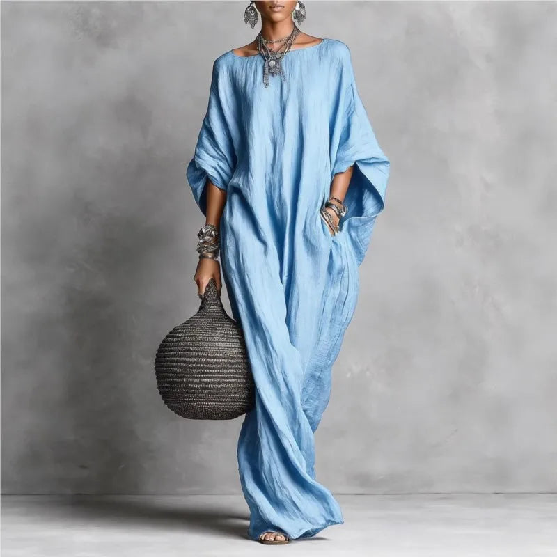 Batwing sleeve loose fit maxi dress in sky blue
