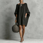 Off shoulder wide sleeve A-line tunic dress in black
