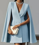 Double breasted cape sleeve blazer mini dress in blue