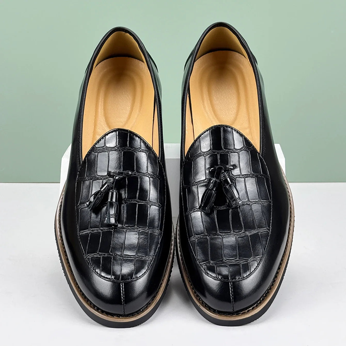Croc embossed leather tassel loafer, view 4