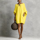 Off shoulder wide sleeve A-line tunic dress in yellow
