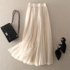 High waist pleated mesh layered midi skirt in beige