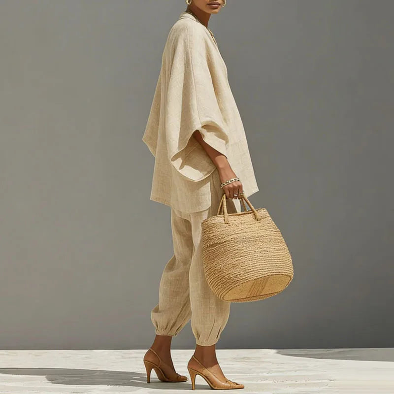 Batwing sleeve top and tapered pants set, view 5