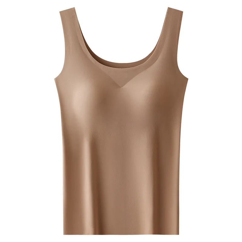 Seamless built in bra sleeveless tank top in coffee