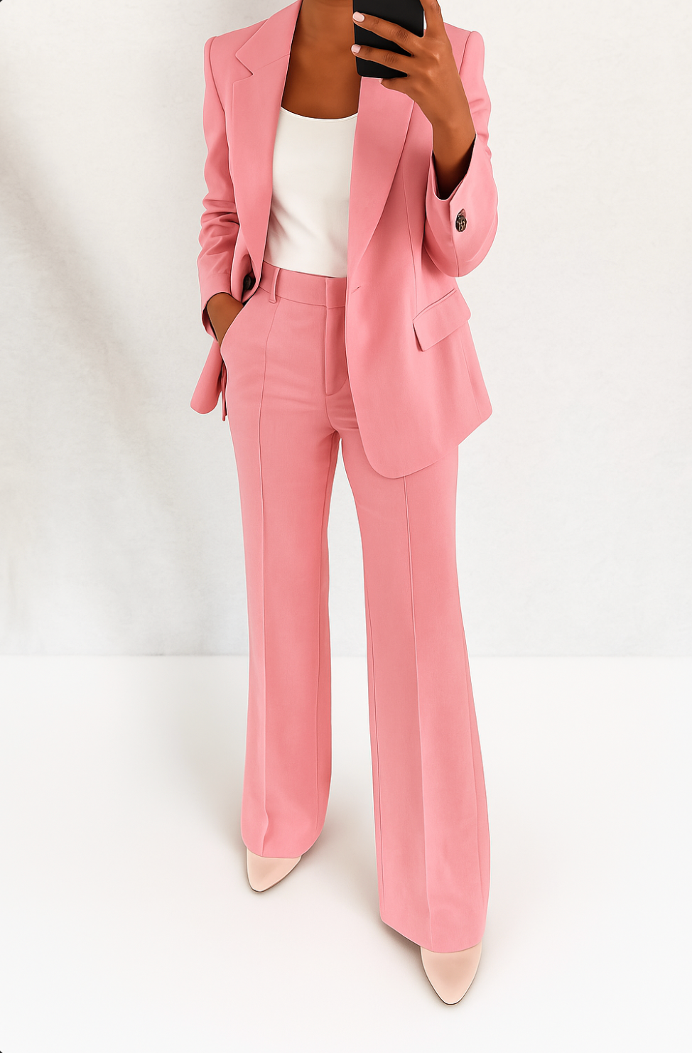 Tailored two piece blazer and pants set in pink