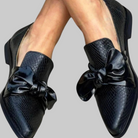 Fall Pointed Toe Slip On Flat Loafers for Women in Black Bow