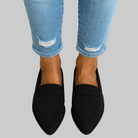 Fall Pointed Toe Slip On Flat Loafers for Women in Black