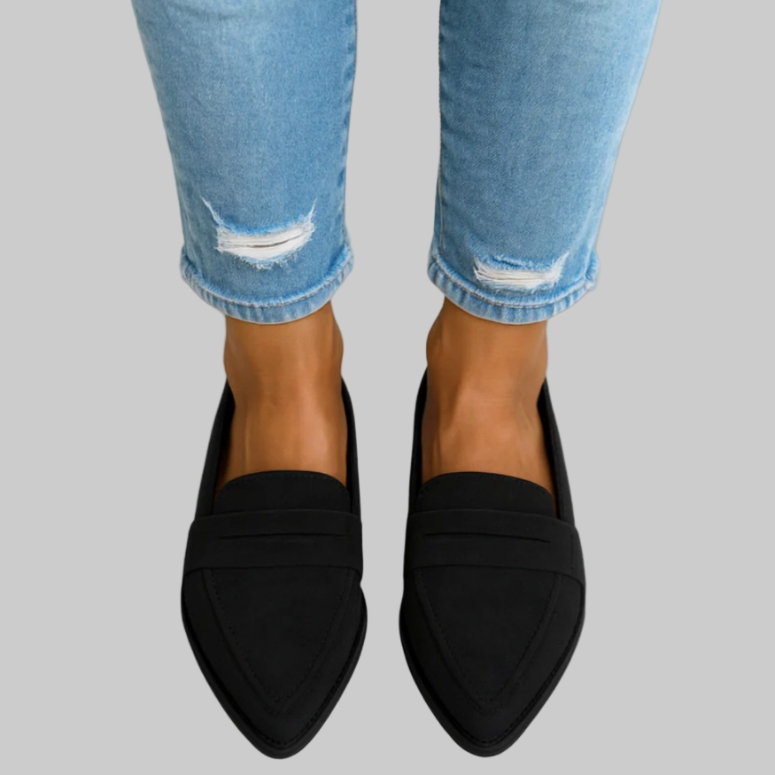 Fall Pointed Toe Slip On Flat Loafers for Women in Black