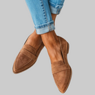 Fall Pointed Toe Slip On Flat Loafers for Women in Brown