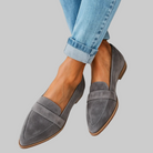 Fall Pointed Toe Slip On Flat Loafers for Women in Gray