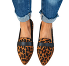 Fall Pointed Toe Slip On Flat Loafers for Women in Leopard Black Band