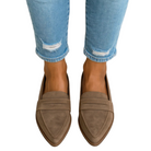 Fall Pointed Toe Slip On Flat Loafers for Women in Taupe