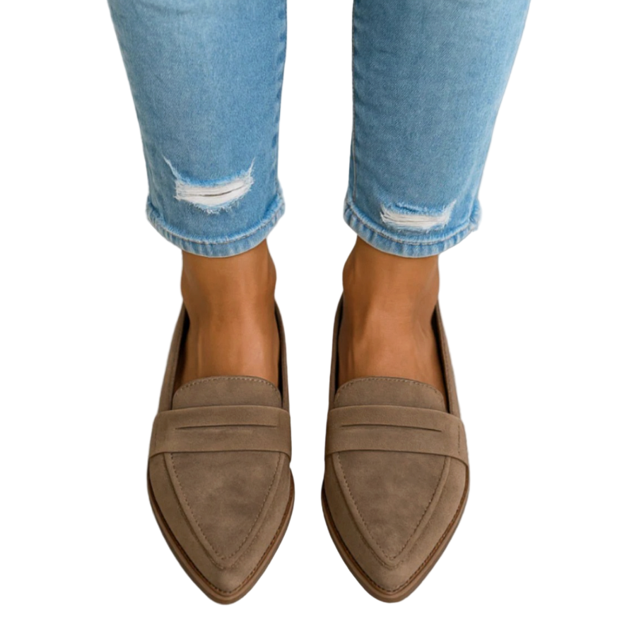Fall Pointed Toe Slip On Flat Loafers for Women in Taupe