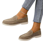 Fall Pointed Toe Slip On Flat Loafers for Women in Light Gray