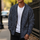 Fall Knit Contrast Trim Button Front Cardigan for Men in Blue