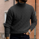 Winter Fine Cable Knit Folded Turtleneck Sweater for Men in Dark Gray