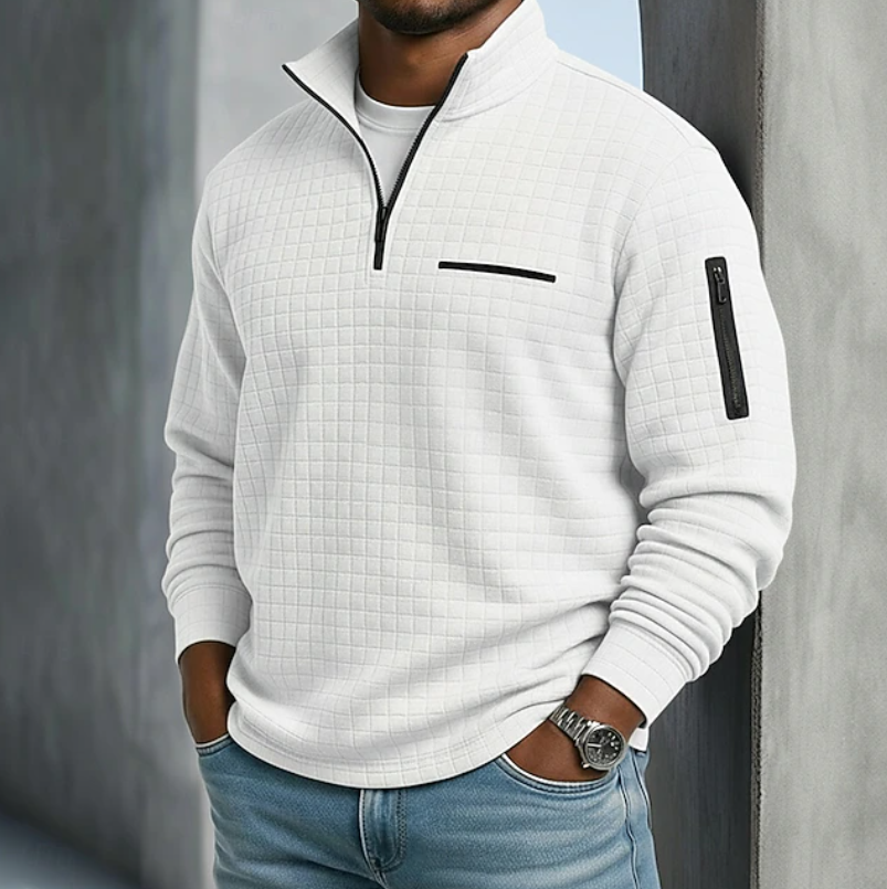 Soft waffle texture long sleeve shirt in white