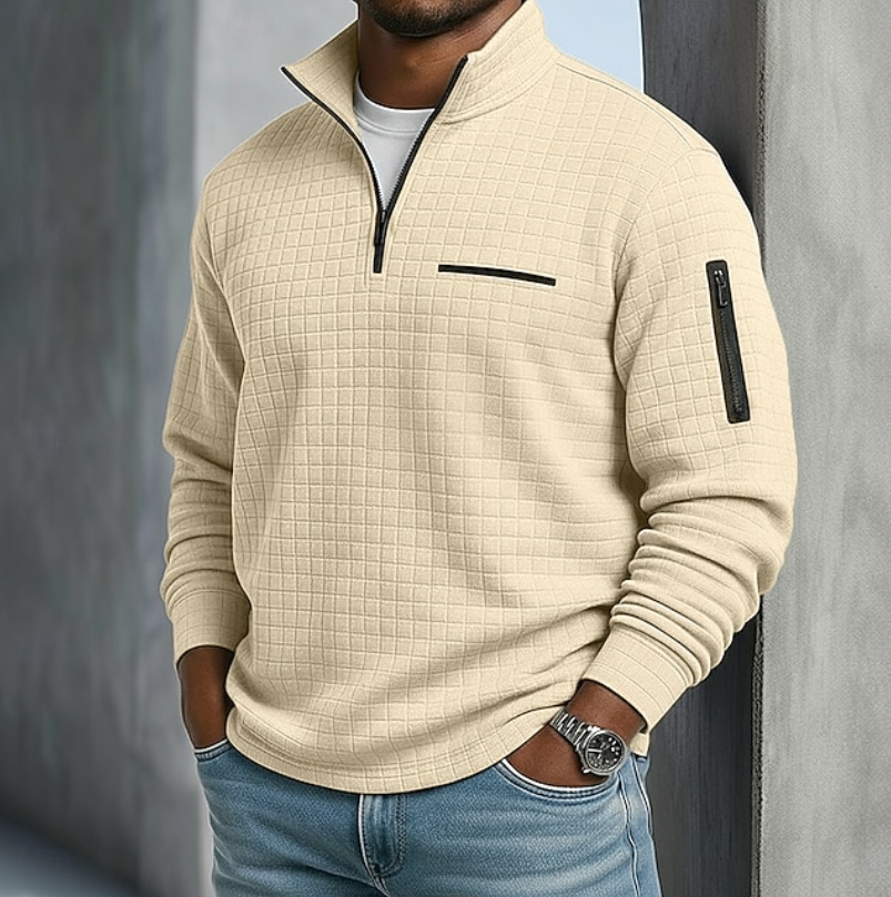 Soft waffle texture long sleeve shirt in beige
