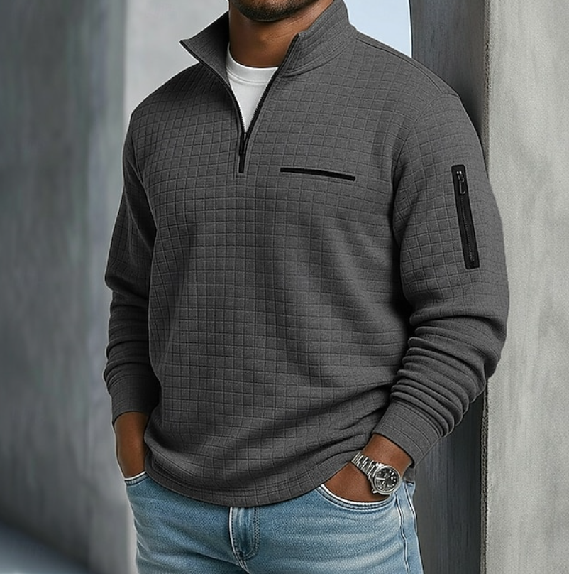 Soft waffle texture long sleeve shirt in dark gray