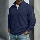 Soft waffle texture long sleeve shirt in navy blue