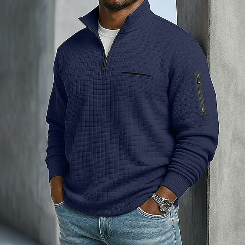 Soft waffle texture long sleeve shirt in navy blue