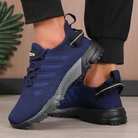 Lightweight Breathable Striped Walking Sneakers for Men in Dark Blue
