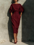 Pleated wrap midi dress with side pockets in red