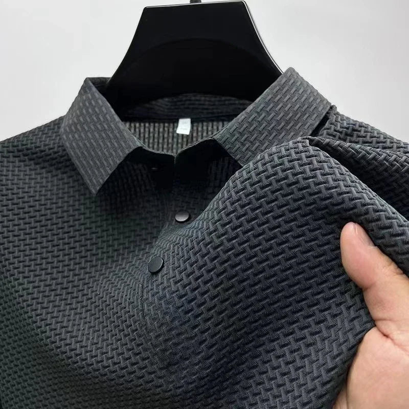 Featherlight waffle knit polo shirt in dark gray