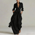 Open collar shirt and high waist wide leg set in black
