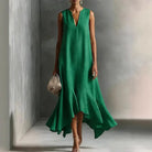 Deep V-neck ruffle hem flowy sundress in green
