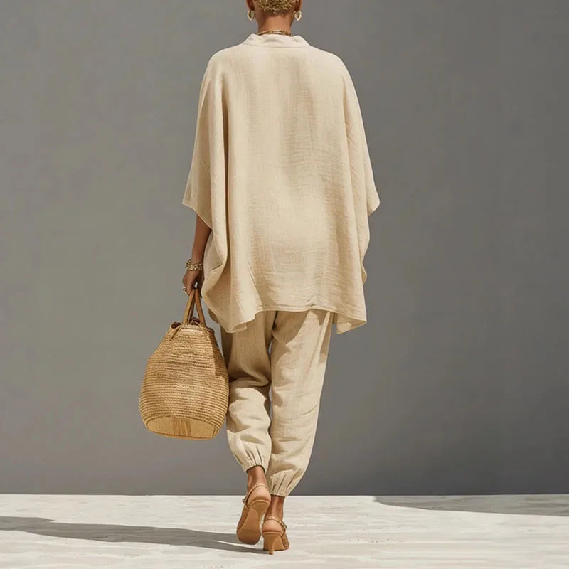 Batwing sleeve top and tapered pants set, view 2