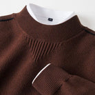 Textured ribbed trim knit sweater in brown
