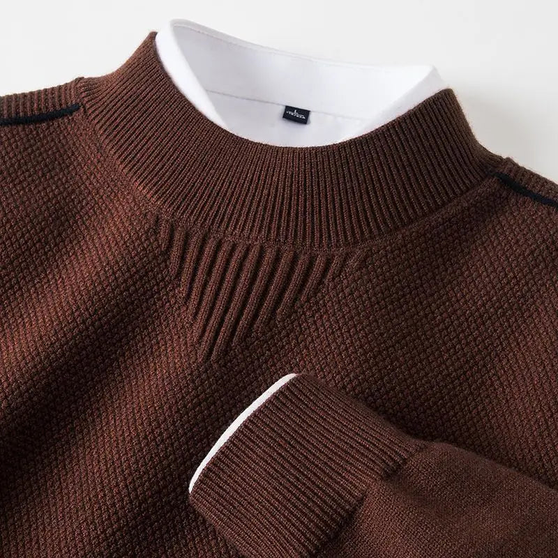 Textured ribbed trim knit sweater in brown