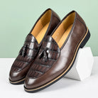 Croc embossed leather tassel loafer in brown