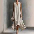 Deep V-neck ruffle hem flowy sundress in hemp
