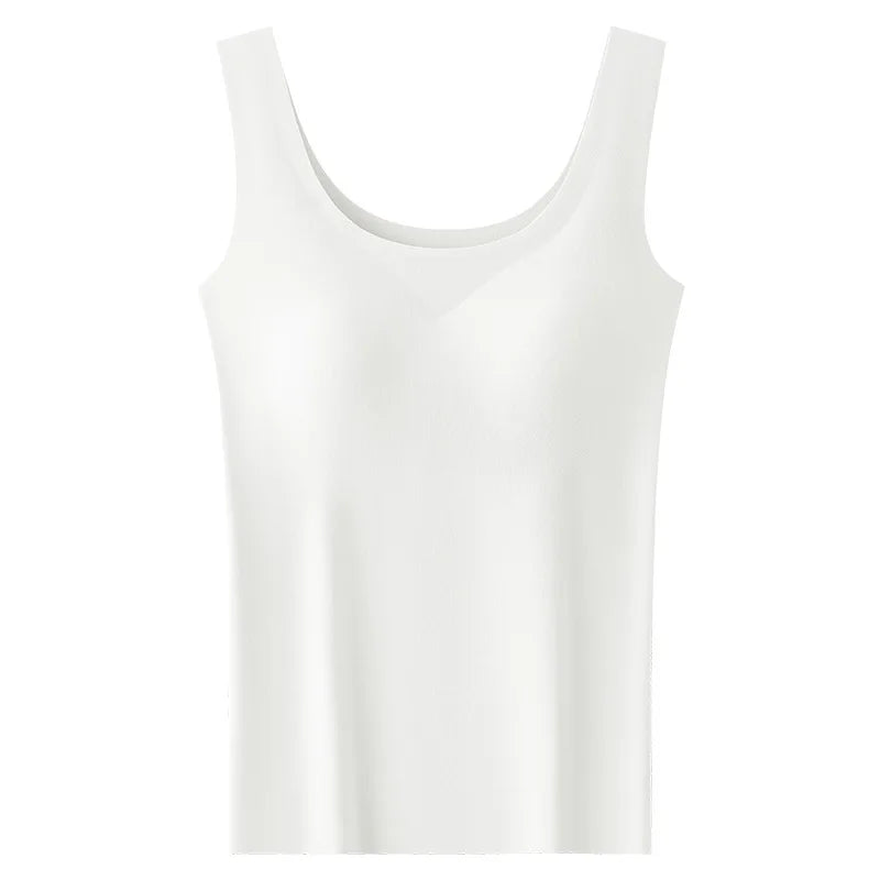 Seamless built in bra sleeveless tank top in white