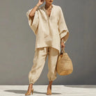 Batwing sleeve top and tapered pants set in apricot