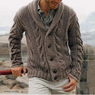 Winter Heavyweight Cable Knit Shawl Collar Cardigan for Men in Brown