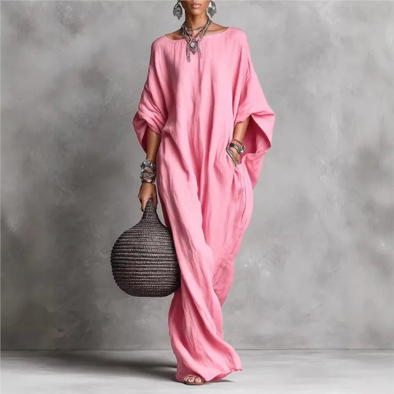 Batwing sleeve loose fit maxi dress in pink