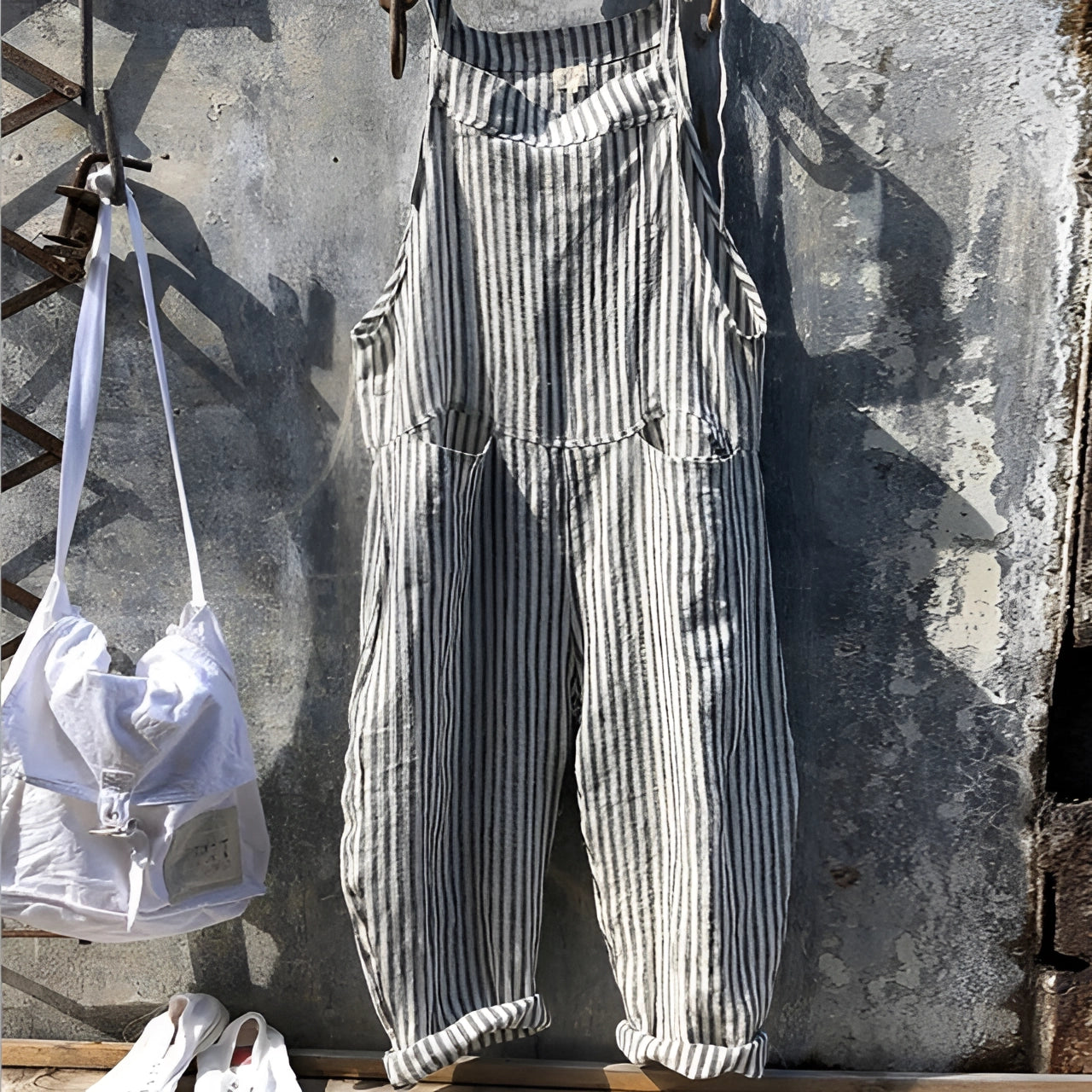 Vintage adjustable strap overall with pockets in gray