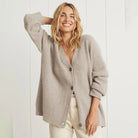 Fall Cashmere Feel Oversized V Neck Cardigan for Women in Oatmeal Beige