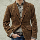 Fall Corduroy Notch Lapel Soft Shoulder Blazer Jacket for Men in Brown