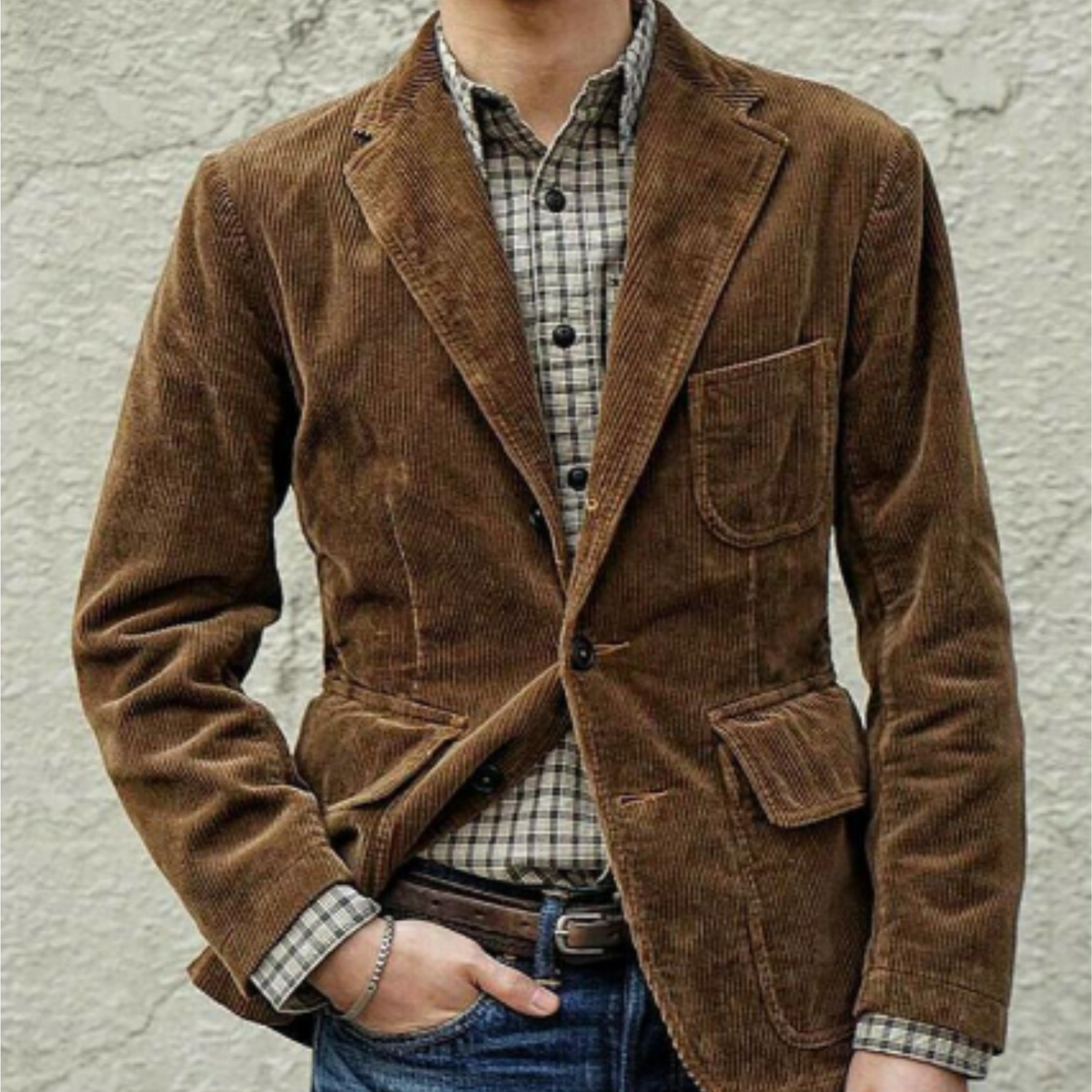 Fall Corduroy Notch Lapel Soft Shoulder Blazer Jacket for Men in Brown