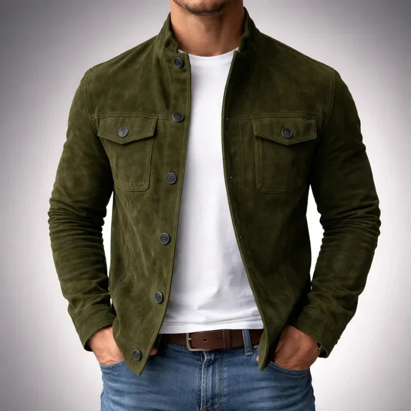 Classic pocket suede jacket in green